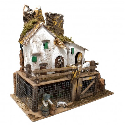 Pollaio illuminato con Galline e Pastore 28x15 cm - 85415