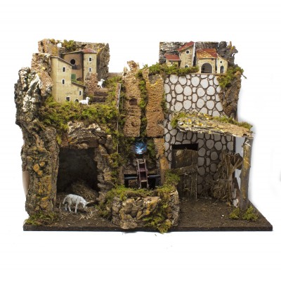 Capanna Presepe con Luci e Mulino ad Acqua 45x30x37 cm - 11627