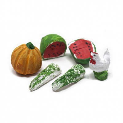 Ortaggi, Frutta e Gallina in Terracotta set da 6 Pezzi Miniature per Presepe - CM2