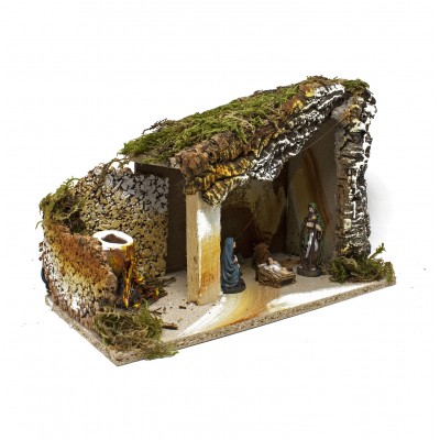 Grotta per Presepe Completa di Natività 38 x 19 cm con Fuoco 1288P