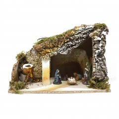 Grotta per Presepe Completa di Natività 38 x 19 cm con Fuoco 1288P