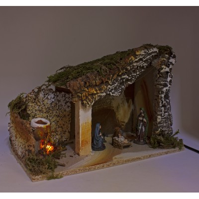 Grotta per Presepe Completa di Natività 38 x 19 cm con Fuoco 1288P