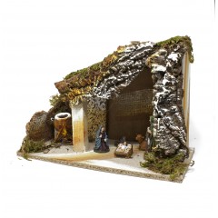 Grotta per Presepe Completa di Natività 38 x 19 cm con Fuoco 1288P