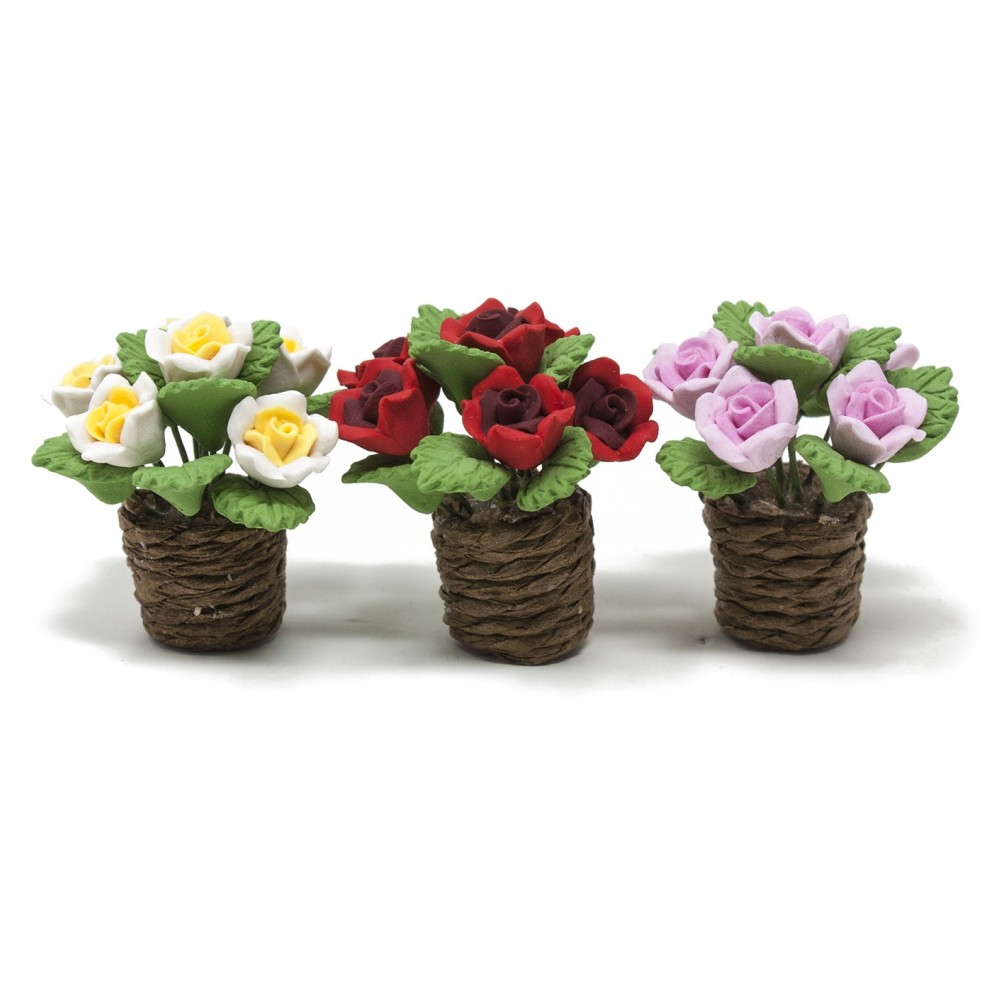 Set di 3 mini vasi da fiori in ceramica con telaio in bambù per