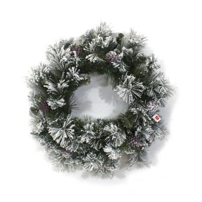 Corona Natalizia con Rametti Innevati Glitter e Pigne 65 cm