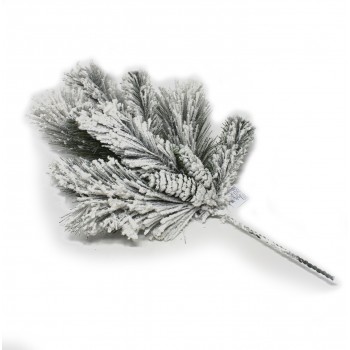 Rametto Innevato Glitter con Pigne 55 cm Addobbo Natalizio