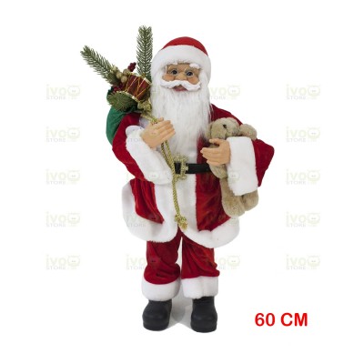 Babbo Natale 60 cm con Sacco Doni e Orsetto