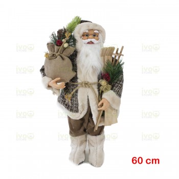 Babbo Natale 60 cm con Abito Grigio Sci e Sacco Doni