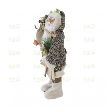 Babbo Natale 60 cm con Abito Grigio Sci e Sacco Doni