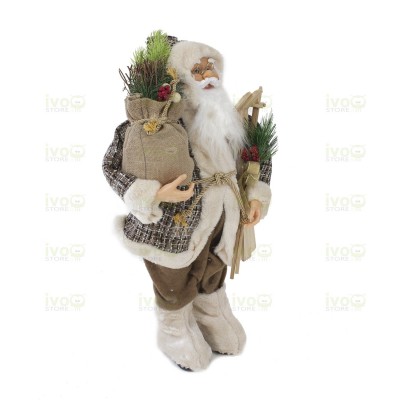 Babbo Natale 60 cm con Abito Grigio Sci e Sacco Doni