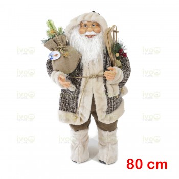 Babbo Natale 80 cm con Abito Grigio Sci e Sacco Doni - 51430