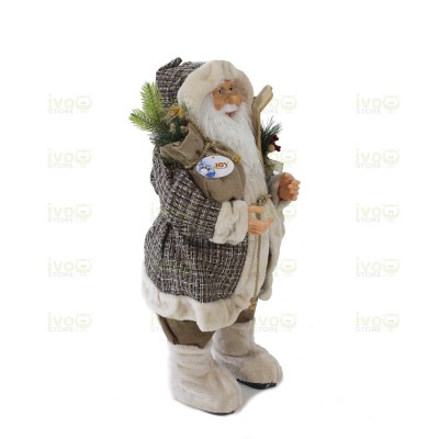 Babbo Natale 80 cm con Abito Grigio Sci e Sacco Doni - 51430