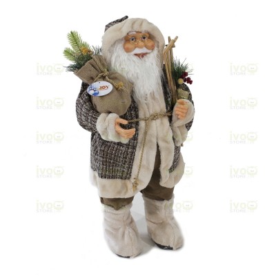 Babbo Natale 80 cm con Abito Grigio Sci e Sacco Doni - 51430