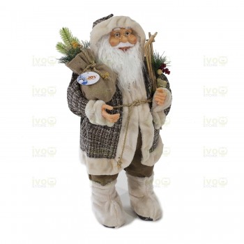 Babbo Natale 80 cm con Abito Grigio Sci e Sacco Doni - 51430