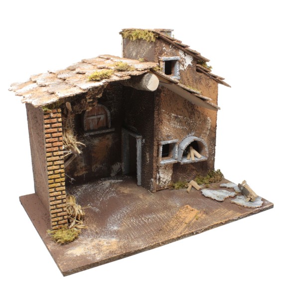 Capanna Vuota per Presepe con Luci e Forno con Lampada Fuoco 45 x 30 x H 36