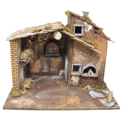 Capanna Vuota per Presepe con Luci e Forno con Lampada Fuoco 45 x 30 x H 36