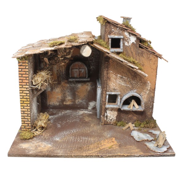 Capanna Vuota per Presepe con Luci e Forno con Lampada Fuoco 45 x 30 x H 36