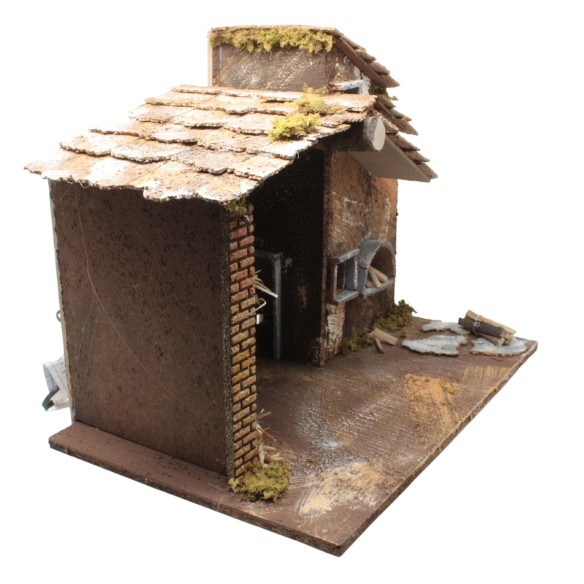 Capanna Vuota per Presepe con Luci e Forno con Lampada Fuoco 45 x 30 x H 36