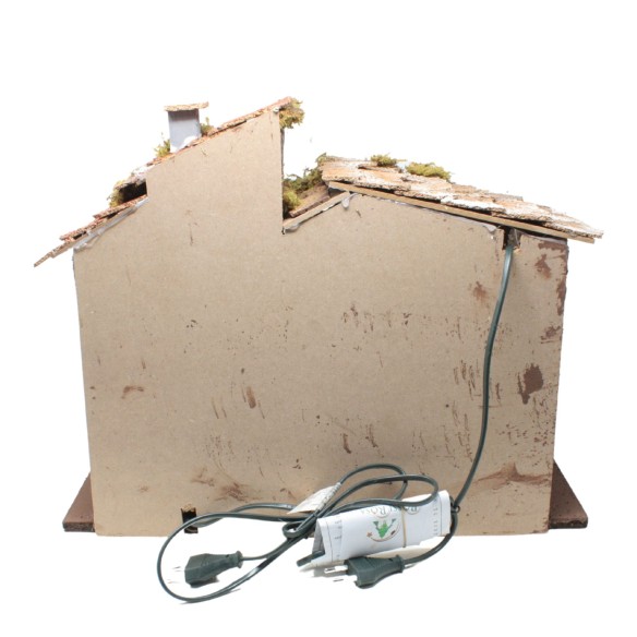 Capanna Vuota per Presepe con Luci e Forno con Lampada Fuoco 45 x 30 x H 36