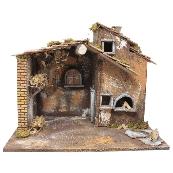 Capanna Vuota per Presepe con Luci e Forno con Lampada Fuoco 45 x 30 x H 36