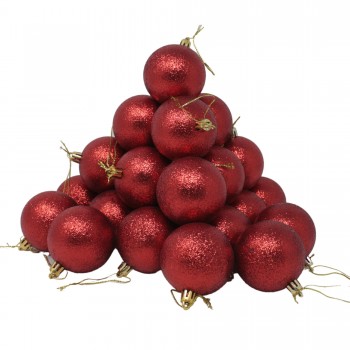 Set da 24 Sfere Natalizie Brillantate Rosso 6 cm 37484
