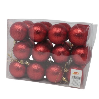 Set da 24 Sfere Natalizie Brillantate Rosso 6 cm 37484