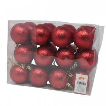 Set da 24 Sfere Natalizie Brillantate Rosso 6 cm 37484