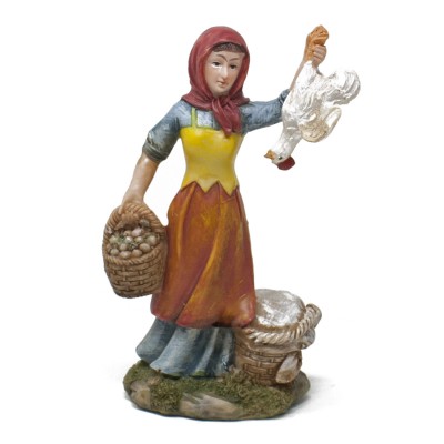 Personaggio in Resina per Presepe "Donna con Gallina" 15 cm