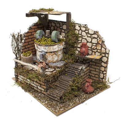 Scena per Presepe con Macina Olive 24 x 21 cm con Pompa