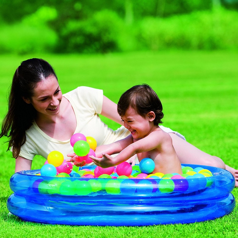 PISCINA GONFIABILE PER BAMBINI 3 ANELLI COLORATI 86X25CM CON SET PALLINE