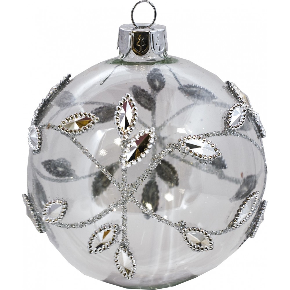 Decorare Palline Natale.Set Da 12 Sfere Natalizie Di Vetro Trasparente Da 8 Cm Con Decorazione Rami E Strass Argento 47555 Ivostore