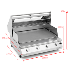 Barbecue a Gas 4 Fuochi Fry Top 750 con Carrello