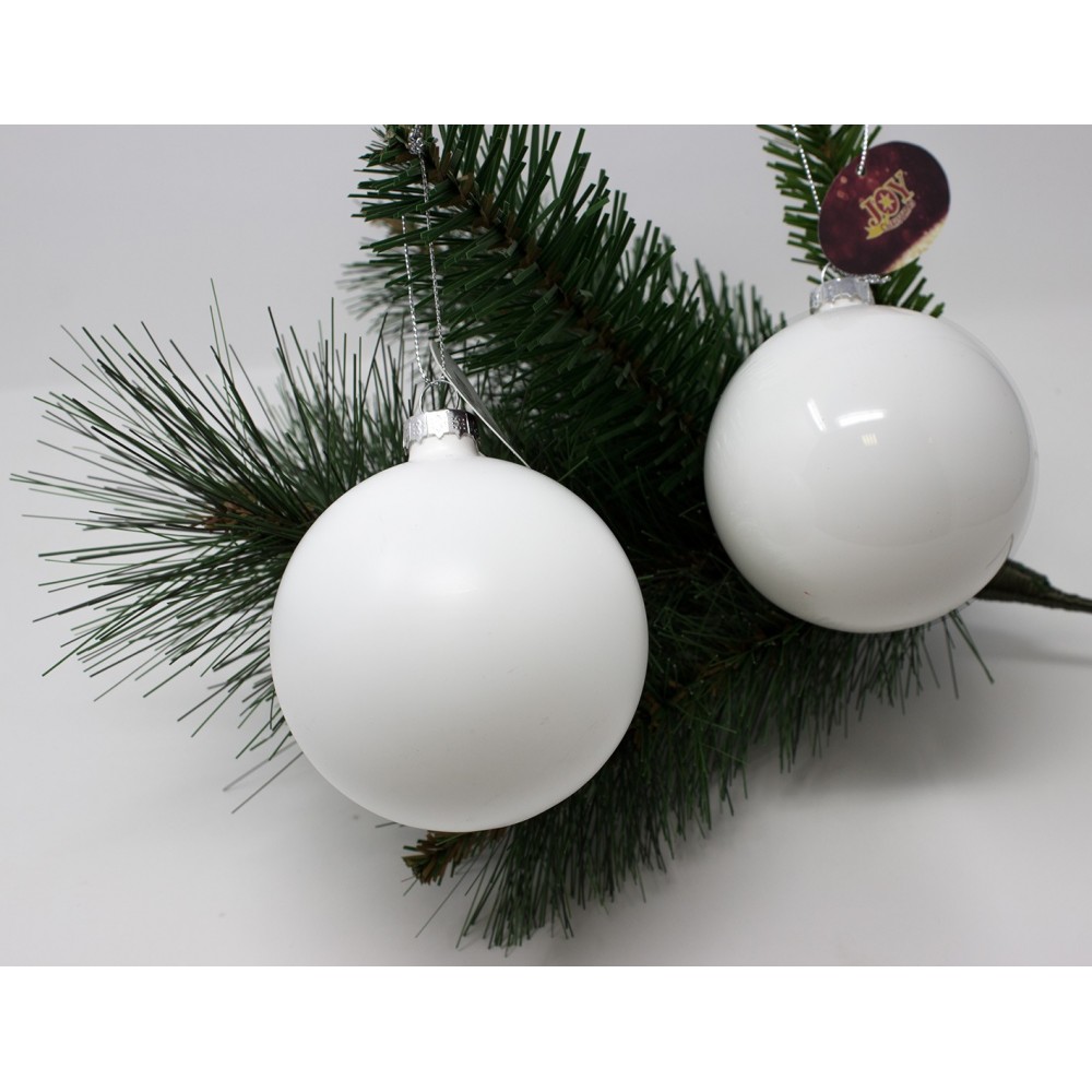 Palline Natale.Set Da 12 Sfere Natalizie Di Vetro Da 8 Cm Bianco Metallizzato E Bianco Lucido 47589 Ivostore