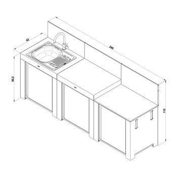 Cucina Esterna Eno Classic Inox 240 cm