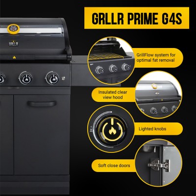 Barbecue a Gas GRLLR Prime G4S BBQ 4 Fuochi con Bruciatore Laterale