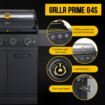 Barbecue a Gas GRLLR Prime G4S BBQ 4 Fuochi con Bruciatore Laterale