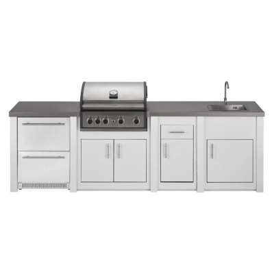 Cucina da Esterno Completa Bianca Alukitchen Pro Elite con Frigo e Lavello