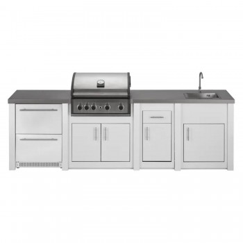 Cucina da Esterno Completa Bianca Alukitchen Pro Elite con Frigo e Lavello