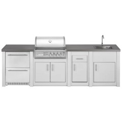 Cucina da Esterno Completa Bianca Alukitchen Crossray con Frigo e Lavello