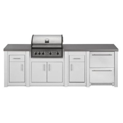 Cucina da Esterno Completa Bianca Alukitchen Pro Elite con Frigo e Piani di Lavoro