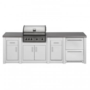 Cucina da Esterno Completa Bianca Alukitchen Pro Elite con Frigo e Piani di Lavoro