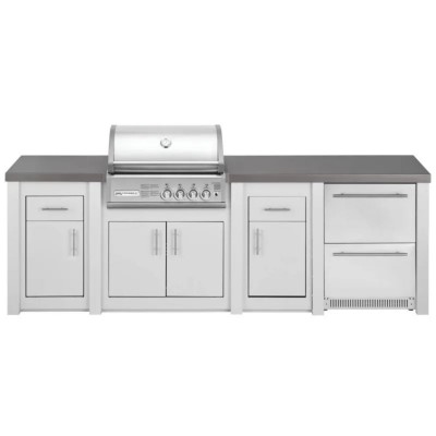 Cucina da Esterno Completa Bianca Alukitchen Crossray con Frigo e Piani di Lavoro