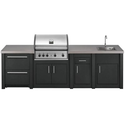 Cucina da Esterno Completa Grafite Alukitchen Pro Elite con Frigo e Lavello Grandpro