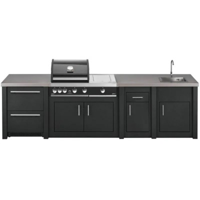Cucina da Esterno Completa Grafite Alukitchen Maxim Plus con Frigo e Lavello Grandpro