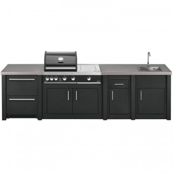 Cucina da Esterno Completa Grafite Alukitchen Maxim Plus con Frigo e Lavello Grandpro