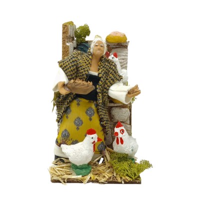 Donna con Galline Pastore per Presepe in Movimento 14x9 cm