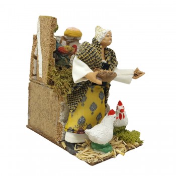 Donna con Galline Pastore per Presepe in Movimento 14x9 cm