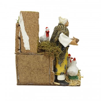 Donna con Galline Pastore per Presepe in Movimento 14x9 cm