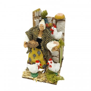 Donna con Galline Pastore per Presepe in Movimento 14x9 cm