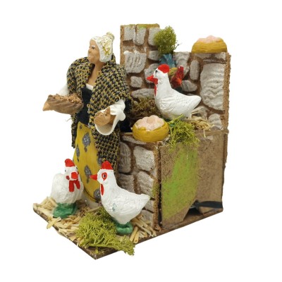 Donna con Galline Pastore per Presepe in Movimento 14x9 cm